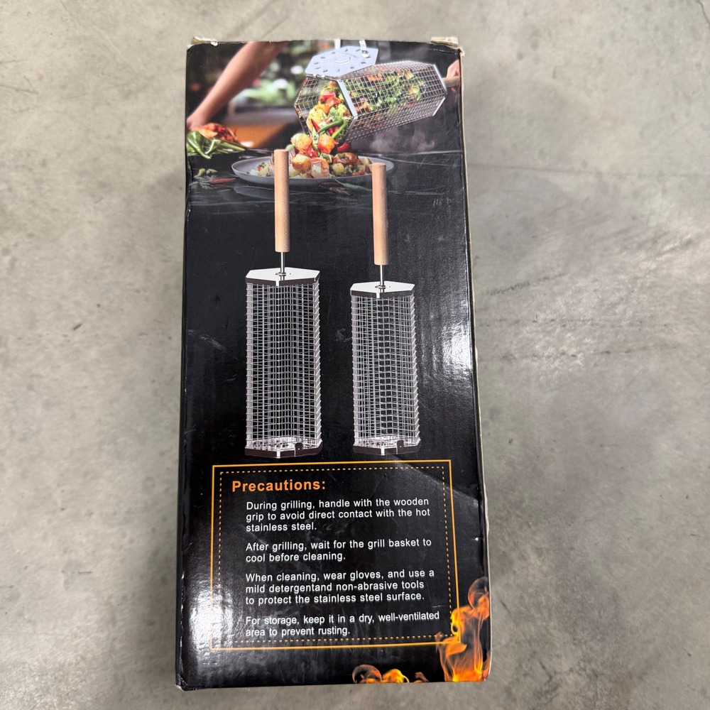Ivtivfu Rolling Grill Basket Set 304 Stainless Steel BBQ Accessories 2 Pack
